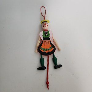 Jumping Jack Toy Puppet Pull String Wooden German Outfit Costume 7 inches